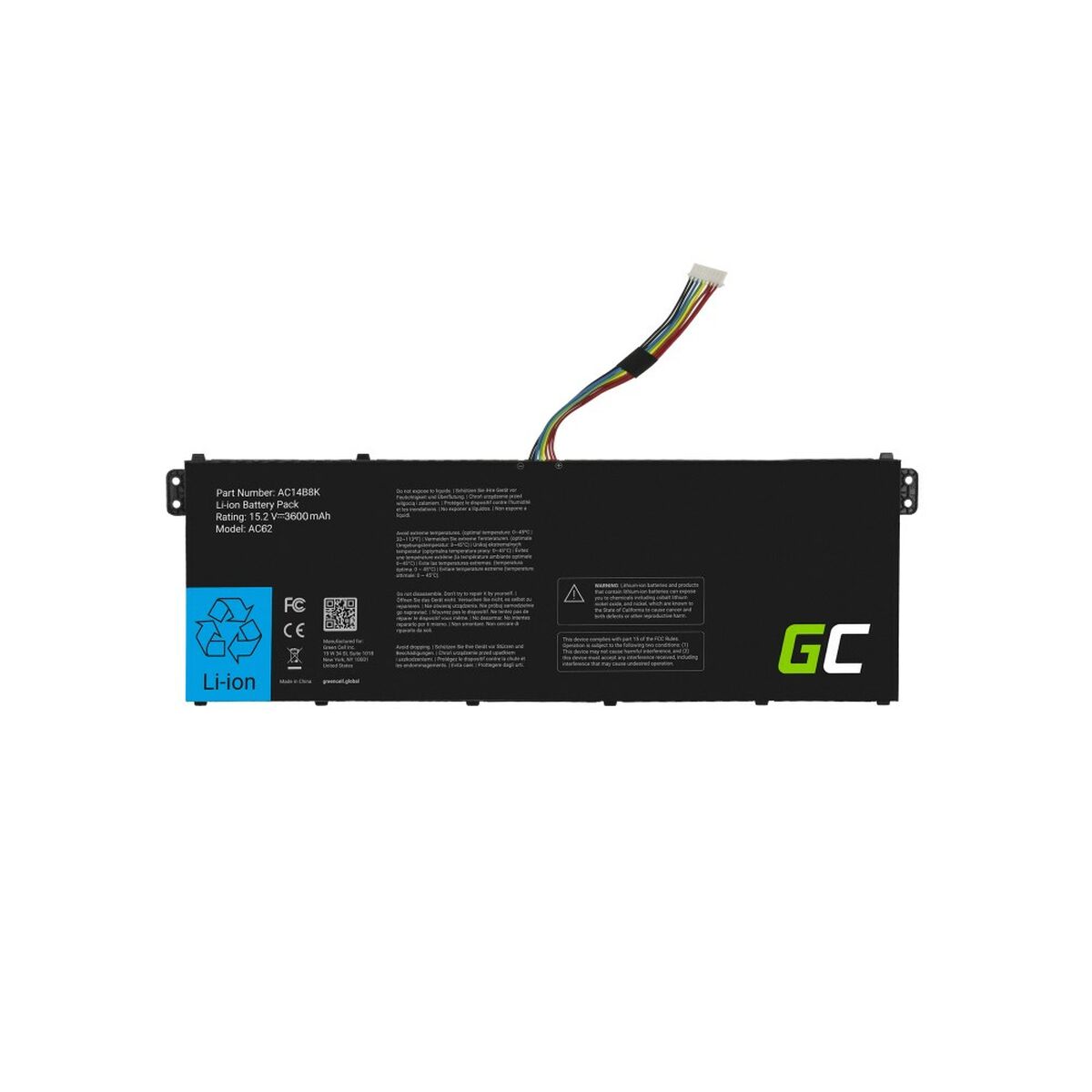 Laptopbatteri Green Cell AC62 Svart 3600 mAh